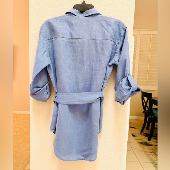 LAUREN RALPH LAUREN Relaxed Fit Belted Linen Shirt Copen Blue XS - Picture 5 of 13